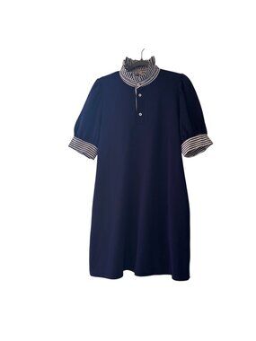 Entro Navy Striped White Collar Puff Sleeve Shift Dress Size S